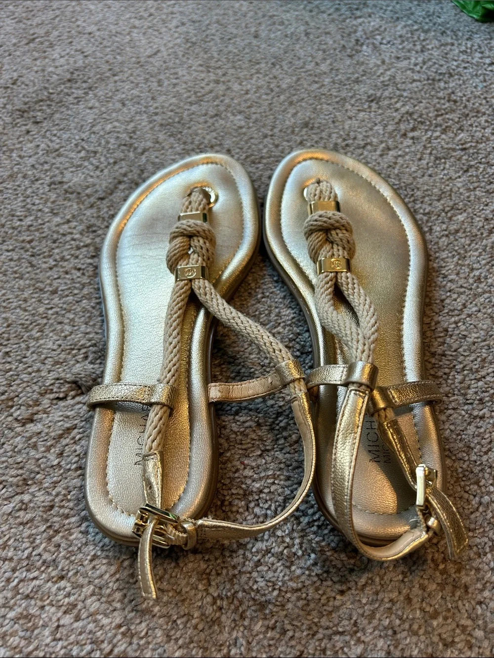 MICHAEL Michael Kors Holly Metallic Gold Knotted T-Strap Sandals